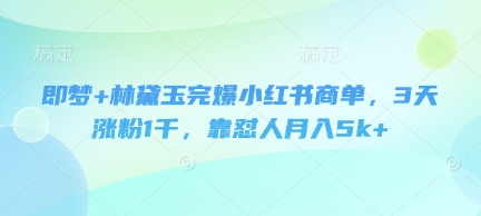 即梦+林黛玉完爆小红书商单，3天涨粉1千，靠怼人月入5k+网赚项目-副业赚钱-互联网创业-资源整合八方网创
