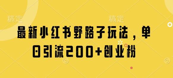 最新小红书野路子玩法，单日引流200+创业粉网赚项目-副业赚钱-互联网创业-资源整合八方网创