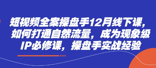 短视频全案操盘手12月线下课，如何打通自然流量，成为现象级IP必修课，操盘手实战经验网赚项目-副业赚钱-互联网创业-资源整合八方网创