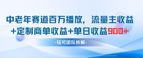 中老年赛道百万播放+流量主收益+定制收益，单日收益9张网赚项目-副业赚钱-互联网创业-资源整合八方网创