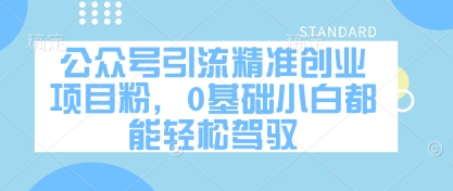公众号引流精准创业项目粉，0基础小白都能轻松驾驭网赚项目-副业赚钱-互联网创业-资源整合八方网创