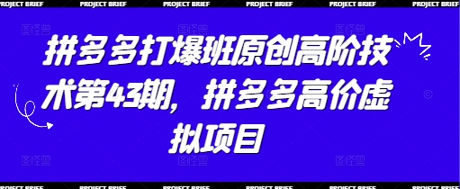 拼多多打爆班原创高阶技术第43期，拼多多高价虚拟项目网赚项目-副业赚钱-互联网创业-资源整合八方网创