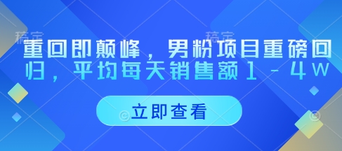 重回即颠峰，男粉项目重磅回归，平均每天销售额1-4W网赚项目-副业赚钱-互联网创业-资源整合八方网创