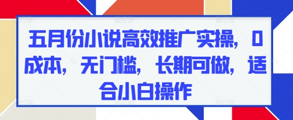 五月份小说高效推广实操，0成本，无门槛，长期可做，适合小白操作网赚项目-副业赚钱-互联网创业-资源整合八方网创
