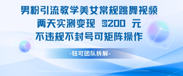男粉引流教学美女常规跳舞视频两天实测变现1k+，不违规不封号可矩阵操作网赚项目-副业赚钱-互联网创业-资源整合八方网创