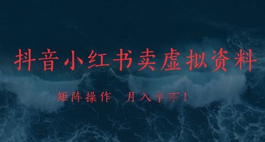 抖音小红书卖虚拟资料，市场需求一直存在，矩阵操作，月入1w+网赚项目-副业赚钱-互联网创业-资源整合八方网创
