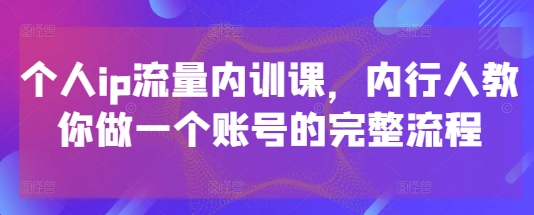 个人ip流量内训课，内行人教你做一个账号的完整流程网赚项目-副业赚钱-互联网创业-资源整合八方网创