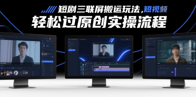 短剧三联屏搬运玩法，短剧搬运轻松过原创实操流程网赚项目-副业赚钱-互联网创业-资源整合八方网创