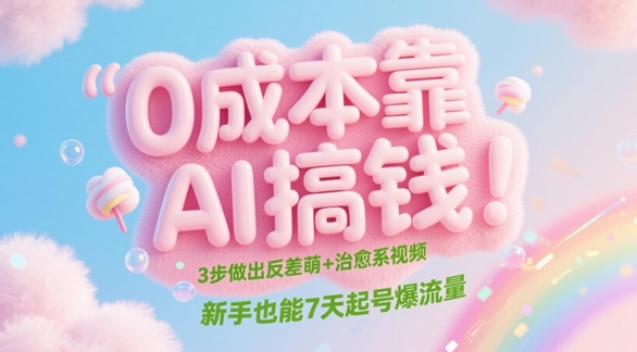 0成本靠AI搞钱！3步做出反差萌+治愈系视频，新手也能7天起号爆流量网赚项目-副业赚钱-互联网创业-资源整合八方网创