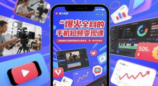 爆火全网的手机短视频变现课，0基础教你拍摄剪辑涨粉运营变现，用一部手机挣钱网赚项目-副业赚钱-互联网创业-资源整合八方网创