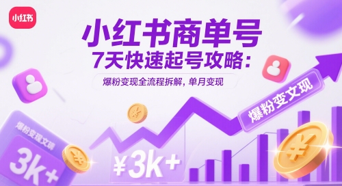 小红书商单号7天快速起号攻略：爆粉变现全流程拆解，单月变现3k+网赚项目-副业赚钱-互联网创业-资源整合八方网创