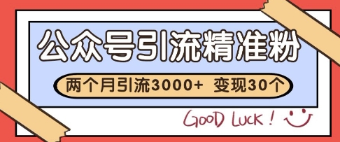 公众号精准粉引流玩法，2个月3000+精准粉，变现30个W网赚项目-副业赚钱-互联网创业-资源整合八方网创