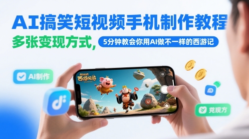 AI搞笑短视频手机制作教程，多张变现方式，5分钟教会你用AI做不一样的西游记网赚项目-副业赚钱-互联网创业-资源整合八方网创