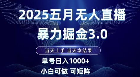 2025五月无人直播暴力掘金3.0，当天上手，当天拿结果，单号日入1k+小白可做可矩阵网赚项目-副业赚钱-互联网创业-资源整合八方网创