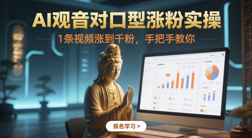 AI观音对口型涨粉实操，1条视频涨到千粉，手把手教你网赚项目-副业赚钱-互联网创业-资源整合八方网创