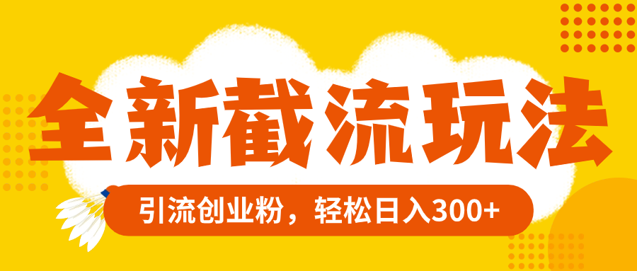 全新截流玩法，精准引流创业粉，轻松日入300+网赚项目-副业赚钱-互联网创业-资源整合八方网创