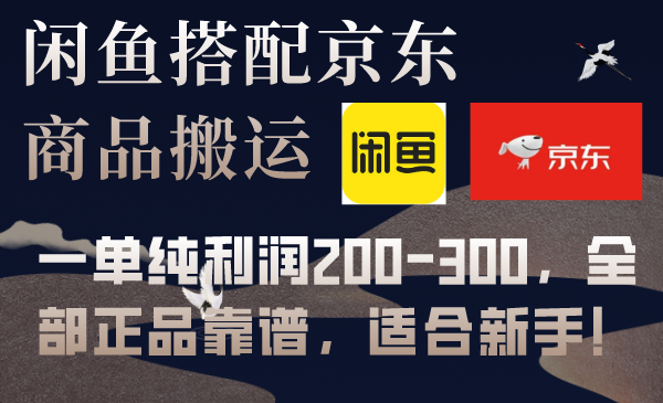 闲鱼搭配京东备份库搬运，一单纯利润200-300，全部正品靠谱，适合新手！网赚项目-副业赚钱-互联网创业-资源整合八方网创