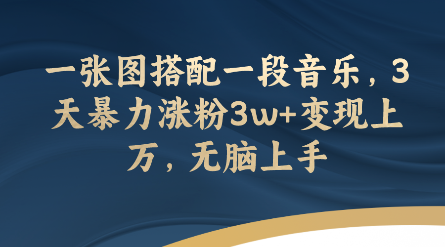 （7674期）一张图搭配一段音乐，3天暴力涨粉3w+变现上万，无脑上手网赚项目-副业赚钱-互联网创业-资源整合八方网创