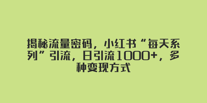 揭秘流量密码，小红书“每天系列”引流，日引流1000+，多种变现方式网赚项目-副业赚钱-互联网创业-资源整合八方网创
