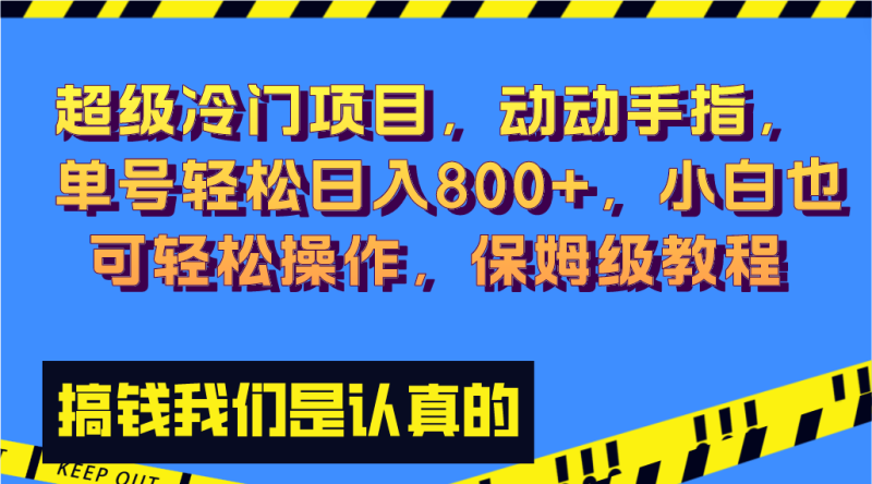 超级冷门项目,动动手指，单号轻松日入800+，小白也可轻松操作，保姆级教程网赚项目-副业赚钱-互联网创业-资源整合八方网创