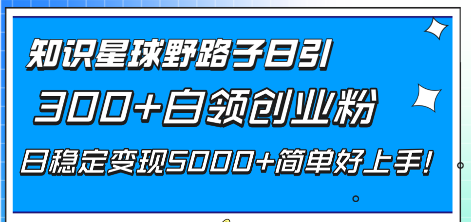知识星球野路子日引300+白领创业粉，日稳定变现5000+简单好上手！网赚项目-副业赚钱-互联网创业-资源整合八方网创