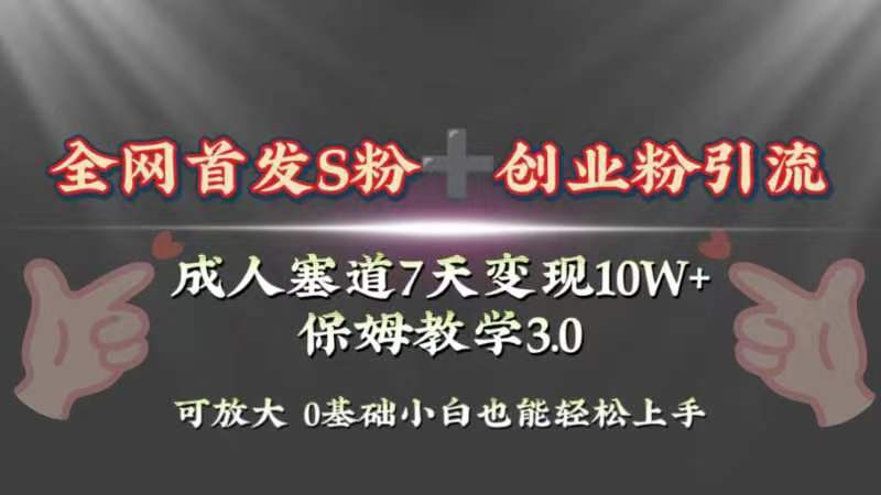 全网首发s粉加创业粉引流变现，成人用品赛道7天变现10w+保姆教学3.0网赚项目-副业赚钱-互联网创业-资源整合八方网创