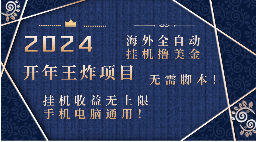 2024海外全自动挂机撸美金项目！手机电脑均可，无需脚本，收益无上限！网赚项目-副业赚钱-互联网创业-资源整合八方网创