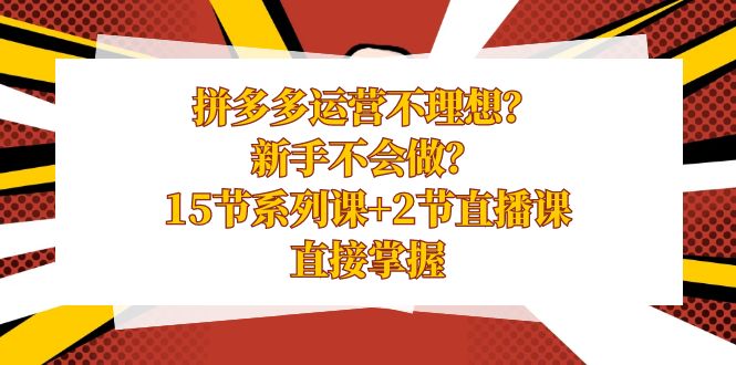 拼多多运营不理想？新手不会做？15节系列课+2节直播课，直接掌握网赚项目-副业赚钱-互联网创业-资源整合八方网创