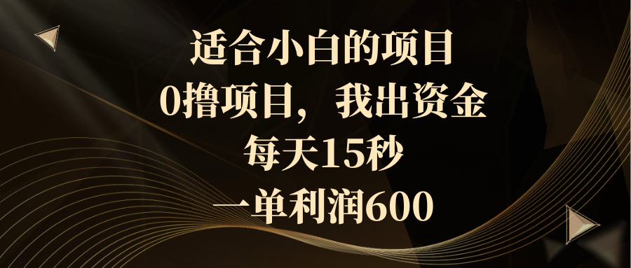 适合小白的项目，0撸项目，我出资金，每天15秒，一单利润600网赚项目-副业赚钱-互联网创业-资源整合八方网创