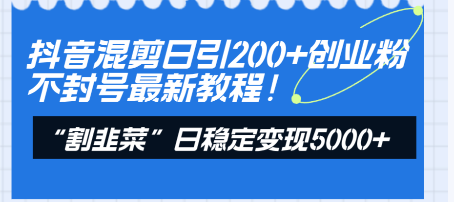 抖音混剪日引200+创业粉不封号最新教程！“割韭菜”日稳定变现5000+！网赚项目-副业赚钱-互联网创业-资源整合八方网创