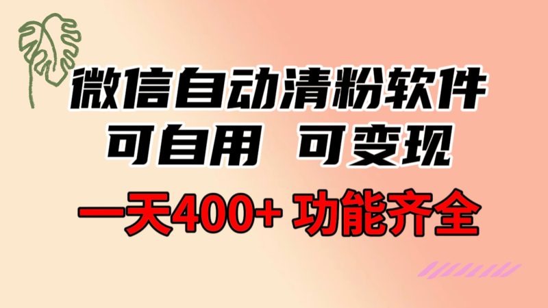 功能齐全的微信自动清粉软件,可自用可变现,一天400+,0成本免费分享网赚项目-副业赚钱-互联网创业-资源整合八方网创