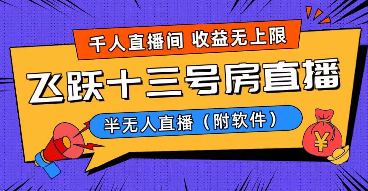 爆火飞跃十三号房半无人直播，一场直播上千人，日入过万！（附软件）网赚项目-副业赚钱-互联网创业-资源整合八方网创