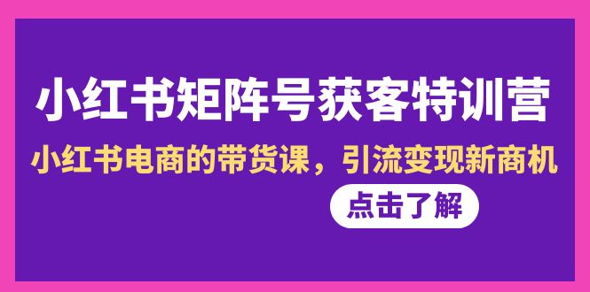 小红书-矩阵号获客特训营-第10期，小红书电商的带货课，引流变现新商机网赚项目-副业赚钱-互联网创业-资源整合八方网创