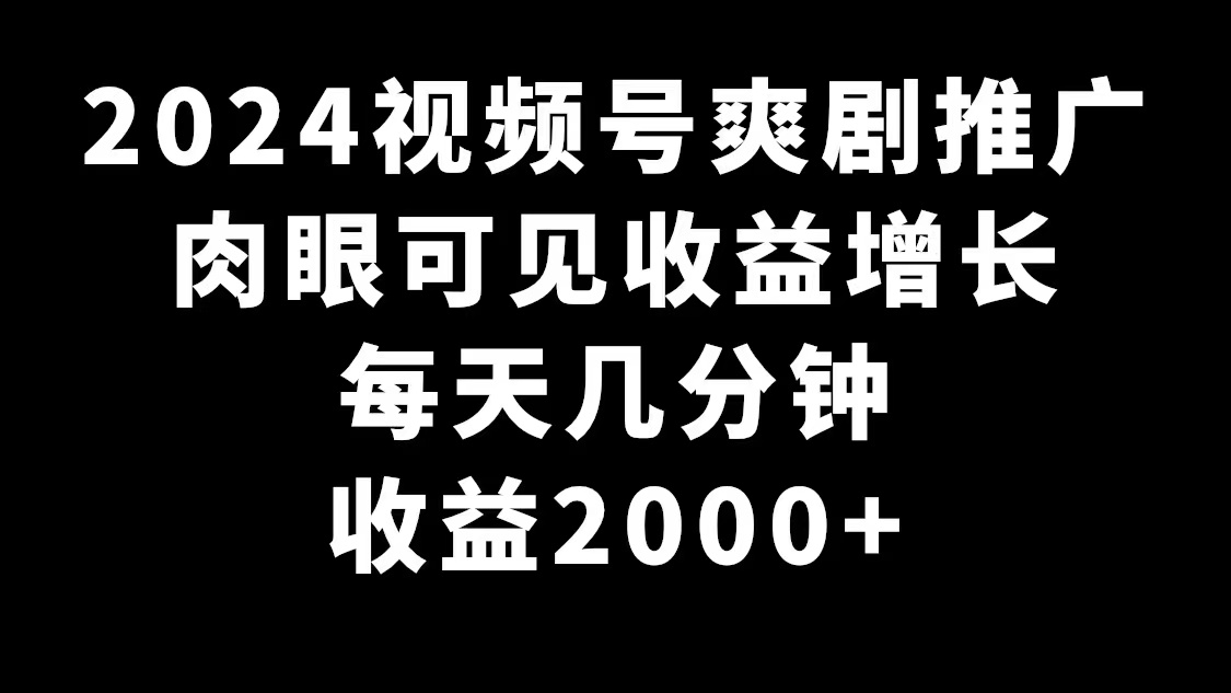 2024视频号爽剧推广，肉眼可见的收益增长，每天几分钟收益2000+网赚项目-副业赚钱-互联网创业-资源整合八方网创