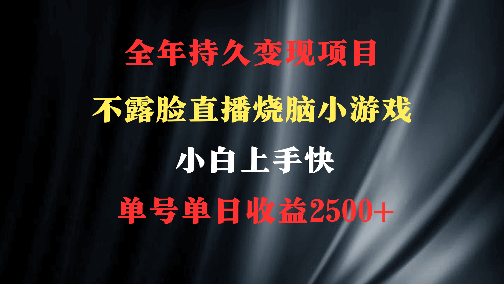 2024年 最优项目，烧脑小游戏不露脸直播  小白上手快 无门槛 一天收益2500+网赚项目-副业赚钱-互联网创业-资源整合八方网创