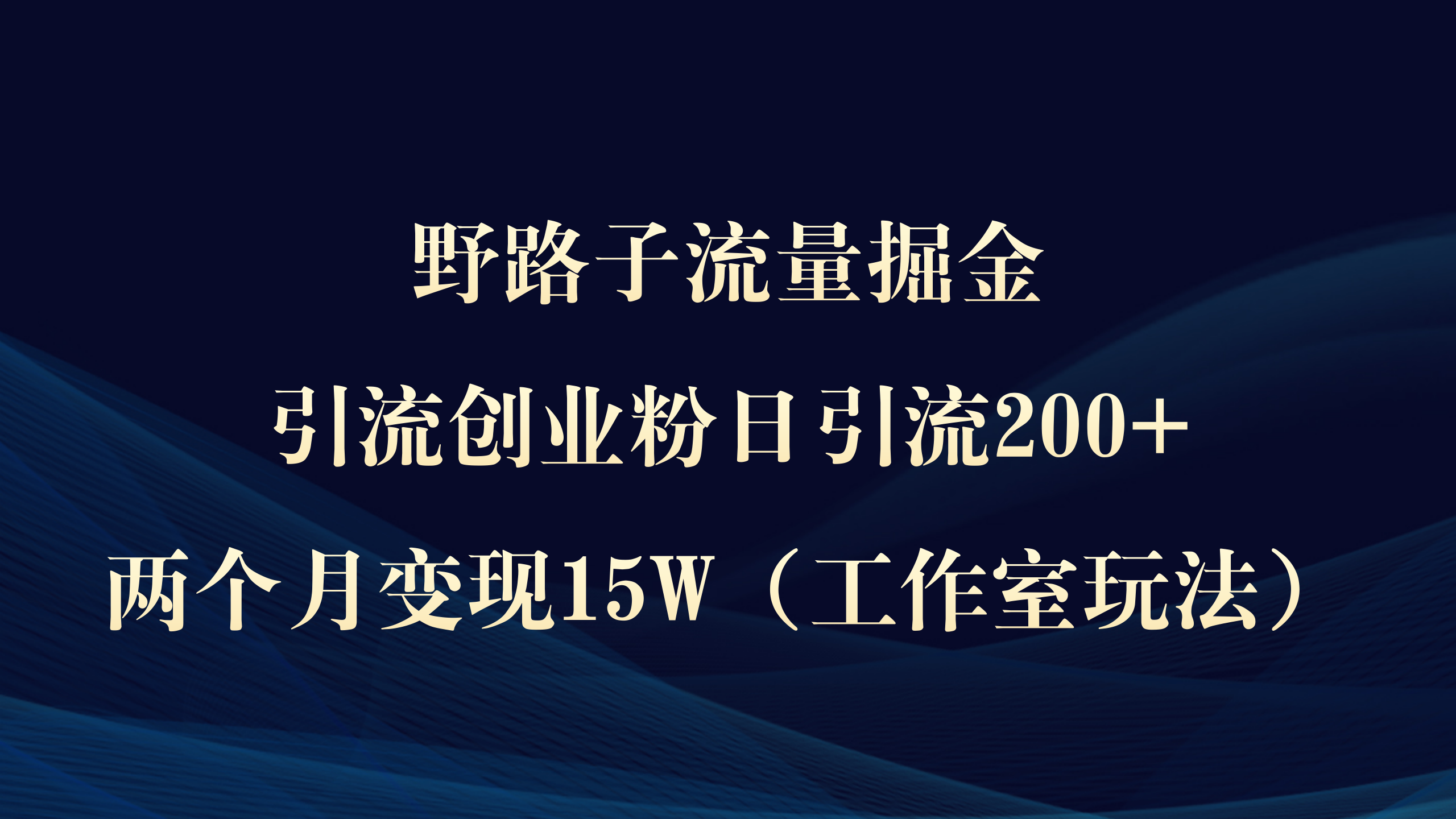 野路子流量掘金，引流创业粉日引流200+，两个月变现15W（工作室玩法））网赚项目-副业赚钱-互联网创业-资源整合八方网创
