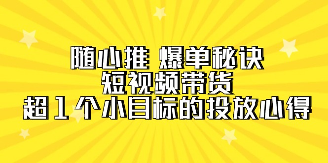 随心推 爆单秘诀，短视频带货-超1个小目标的投放心得（7节视频课）网赚项目-副业赚钱-互联网创业-资源整合八方网创