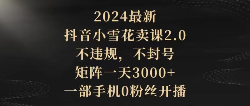 2024最新抖音小雪花卖课2.0 不违规 不封号 矩阵一天3000+一部手机0粉丝开播网赚项目-副业赚钱-互联网创业-资源整合八方网创