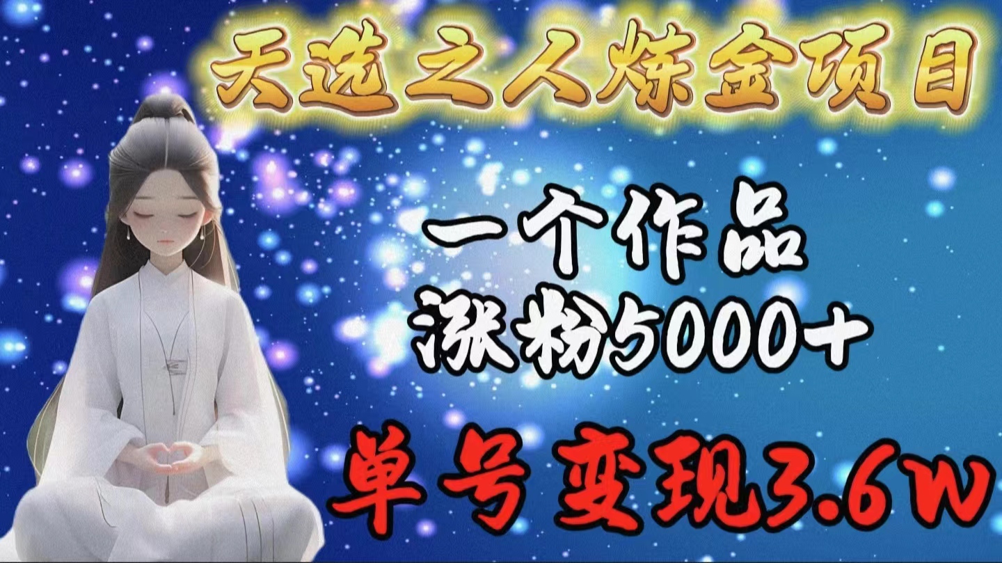 天选之人炼金项目，一个作品涨粉5000+，单号变现3.6w网赚项目-副业赚钱-互联网创业-资源整合八方网创