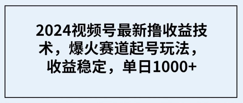 2024视频号最新撸收益技术,爆火赛道起号玩法,收益稳定,单日1000+网赚项目-副业赚钱-互联网创业-资源整合八方网创
