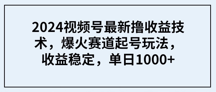 2024视频号最新撸收益技术，爆火赛道起号玩法，收益稳定，单日1000+网赚项目-副业赚钱-互联网创业-资源整合八方网创