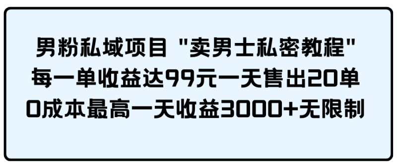 男粉私域项目网赚项目-副业赚钱-互联网创业-资源整合八方网创