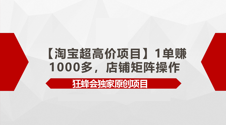 【淘宝超高价项目】1单赚1000多，店铺矩阵操作网赚项目-副业赚钱-互联网创业-资源整合八方网创