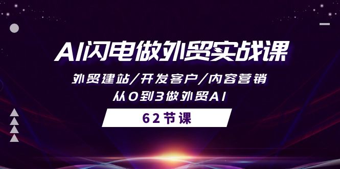 AI闪电做外贸实战课，外贸建站/开发客户/内容营销/从0到3做外贸AI-62节网赚项目-副业赚钱-互联网创业-资源整合八方网创