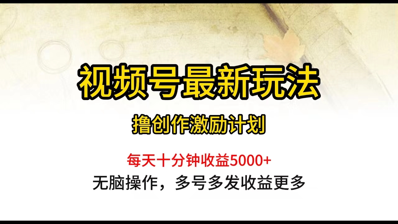 视频号最新玩法，每日一小时月入5000+网赚项目-副业赚钱-互联网创业-资源整合八方网创