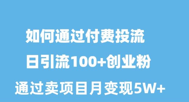 如何通过付费投流日引流100+创业粉月变现5W+网赚项目-副业赚钱-互联网创业-资源整合八方网创