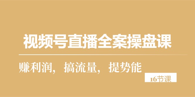 视频号直播全案操盘课，赚利润，搞流量，提势能（16节课）网赚项目-副业赚钱-互联网创业-资源整合八方网创