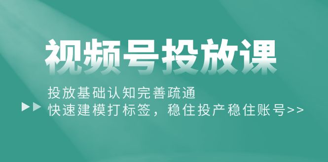 视频号投放课：投放基础认知完善疏通，快速建模打标签，稳住投产稳住账号网赚项目-副业赚钱-互联网创业-资源整合八方网创