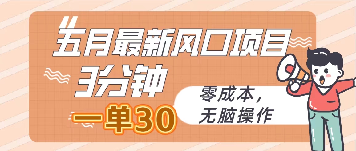 五月最新风口项目，3分钟一单30，零成本，无脑操作网赚项目-副业赚钱-互联网创业-资源整合八方网创