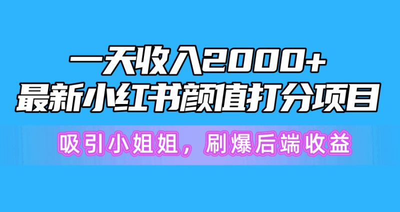 一天收入2000+,最新小红书颜值打分项目,吸引小姐姐,刷爆后端收益网赚项目-副业赚钱-互联网创业-资源整合八方网创